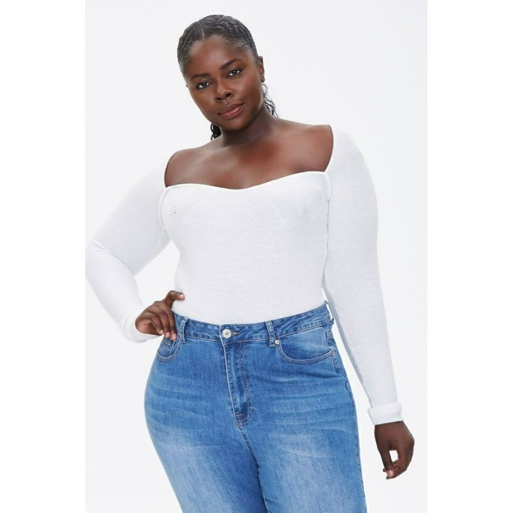 Forever 21+ Ribbed Sweater-Knit Bodysuit Sz 3X Cream